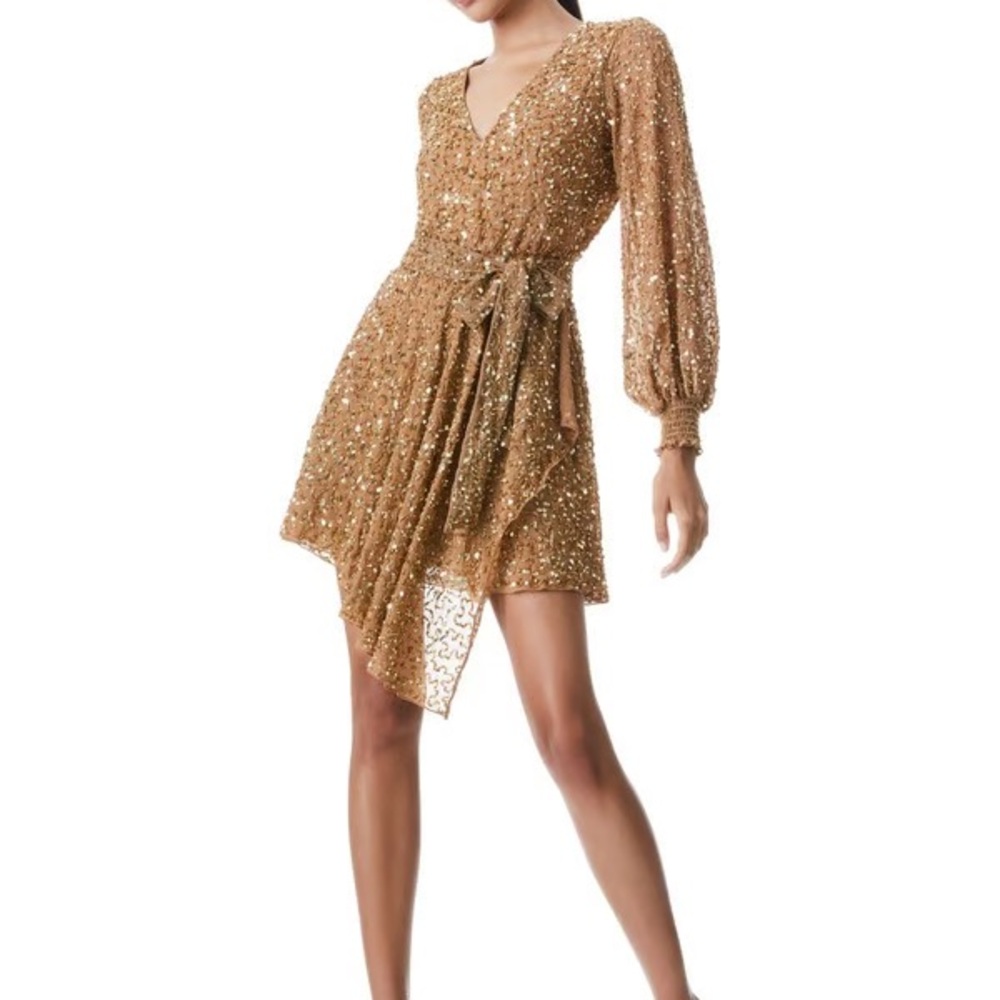 Alice + Olivia Kieran Gold Sequin Mini Dress